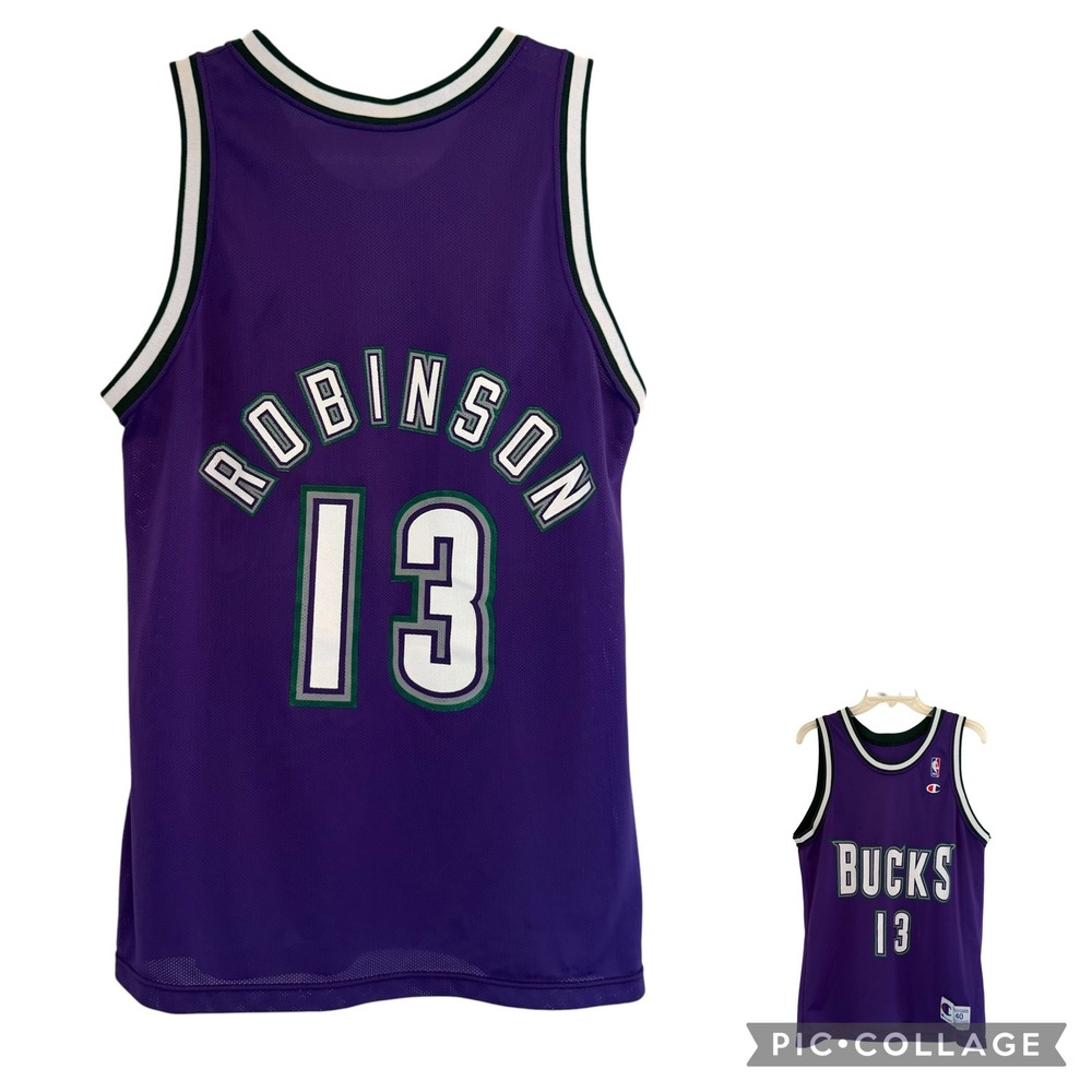 Champion Milwaukee Bucks Glenn Robinson 13 Jersey VTG 90s Purple NBA 40 Medium